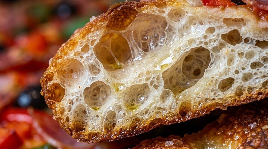 Alveolado de la masa de pizza in teglia